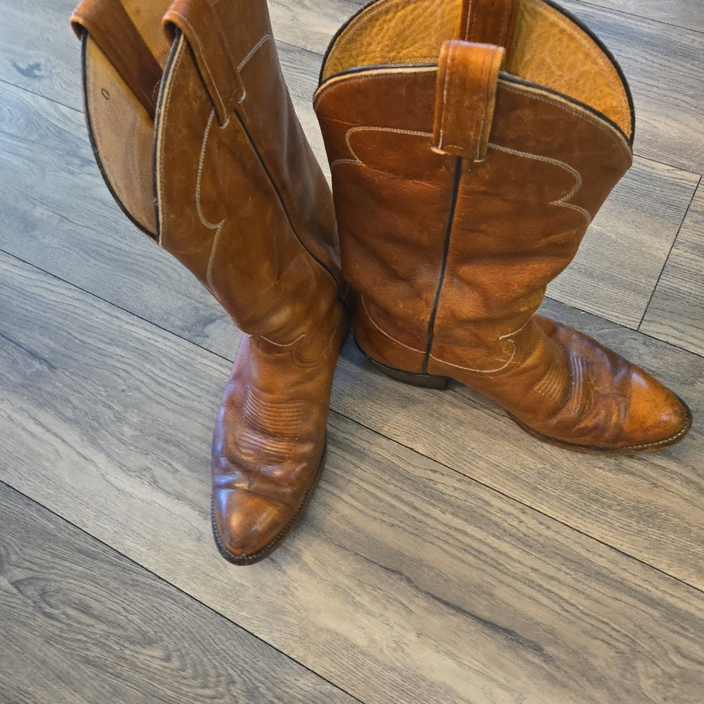 Tony Lama Men's Brown Leather Cowboy Boots 8.5 Uppers 10"